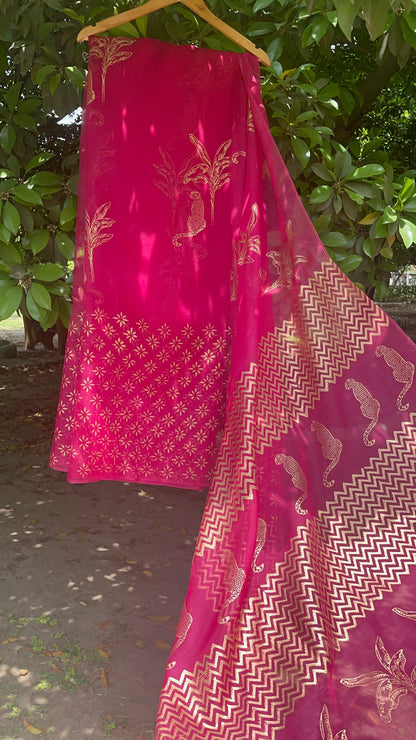 Leopard & Tree Organza Saree