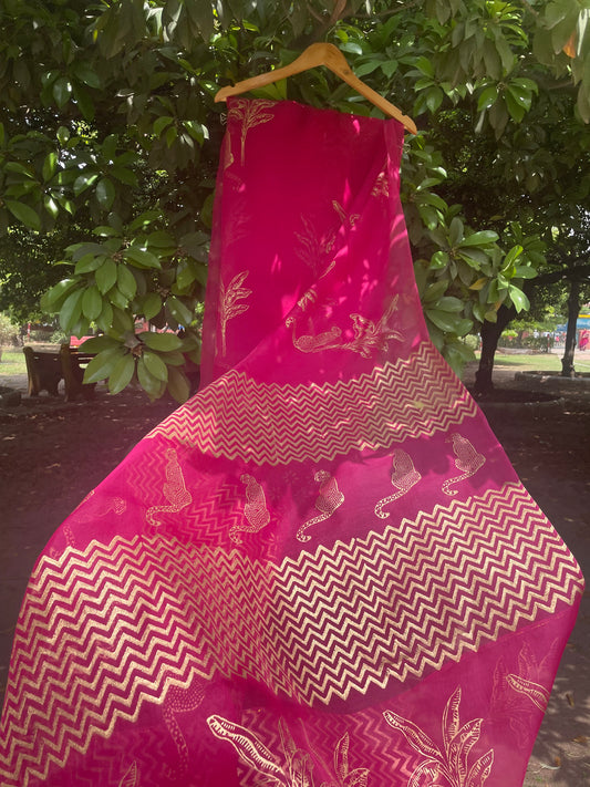 Leopard & Tree Organza Saree