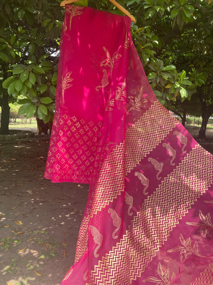 Leopard & Tree Organza Saree