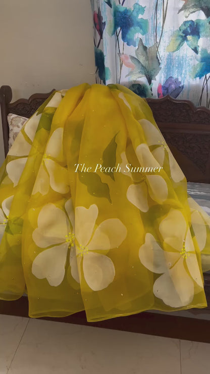 Big Hibiscus Organza Lehenga