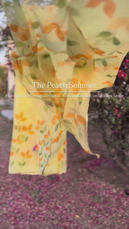 Bougainvilleas with butterflies Chiffon Saree