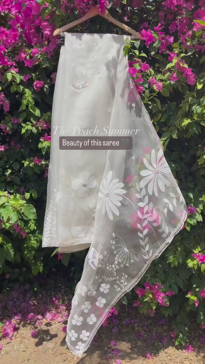 White Floral Organza Saree
