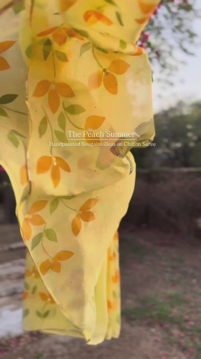 Bougainvilleas with butterflies Chiffon Saree